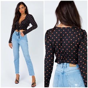 Princess Polly Lelani Tie Front Polka Dot Top Sz 6